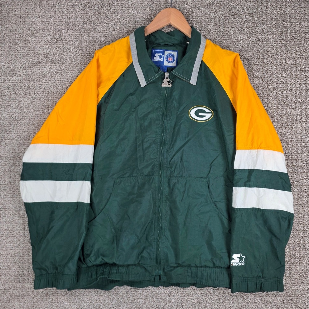 Vintage Starter Green Bay Packers NFL Windbreaker Jacket Mens Large Green Yellow